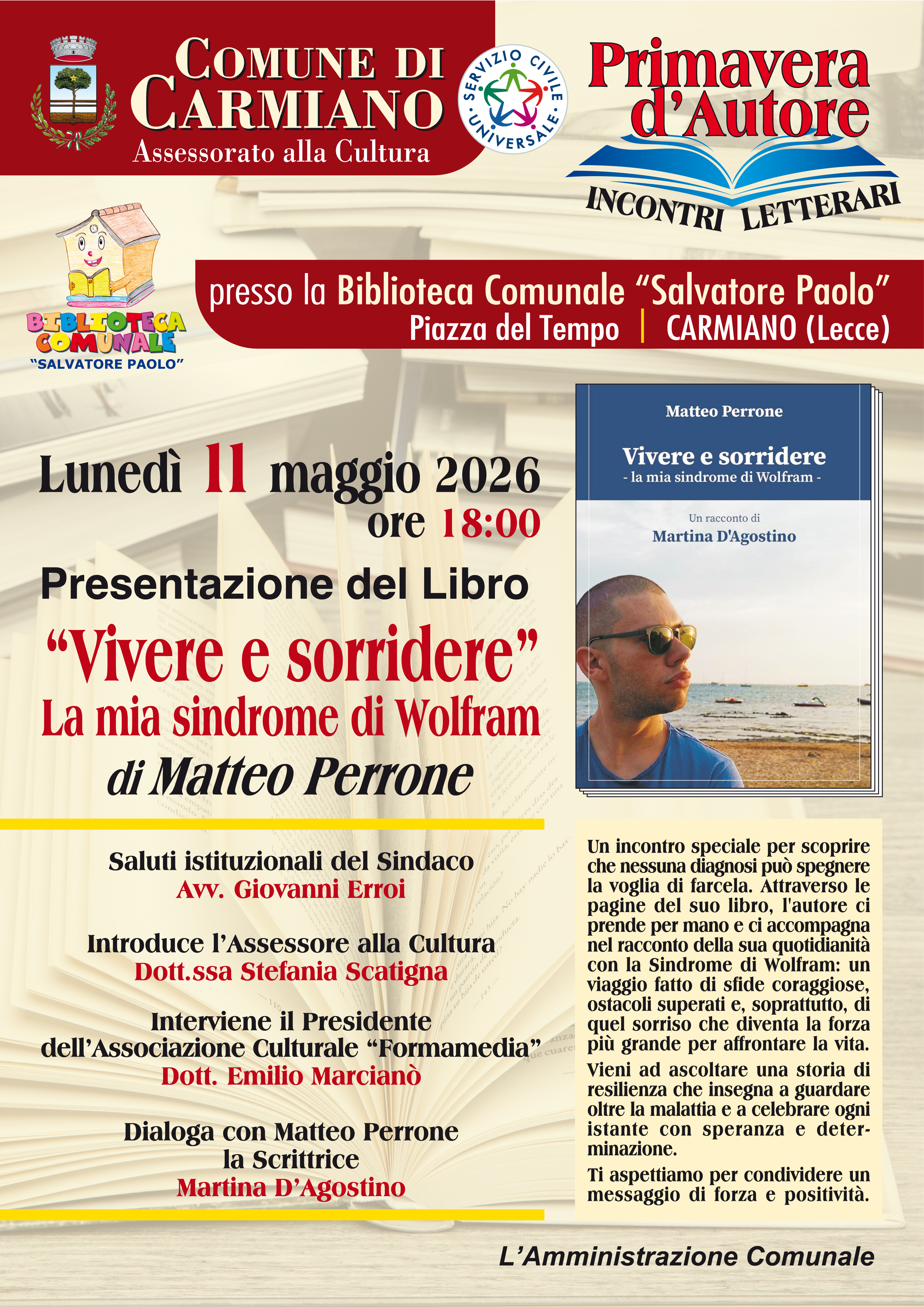 Presentazione del libro  “VIVERE E SORRIDERE. La mia sindrome di Wolfram”